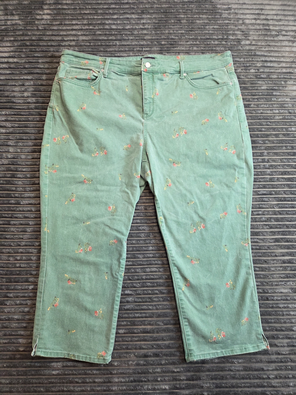 NYDJ Green Ankle Jeans with Pink Floral Embroidery